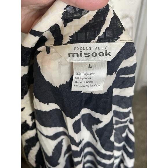 Misook Zebra Print Shiny Paillettes Full Zip Jacket Black White Size Large - Picture 4 of 7